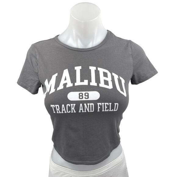 Hollister Malibu 89 Track and Field Gray Short Sleeve Crop Tee T-shirt Top Sz S - Picture 1 of 3